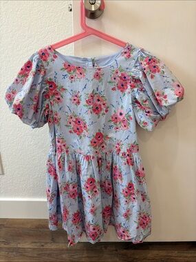 Janie and JackLight Blue Floral Puff-Sleeve Kids Dress